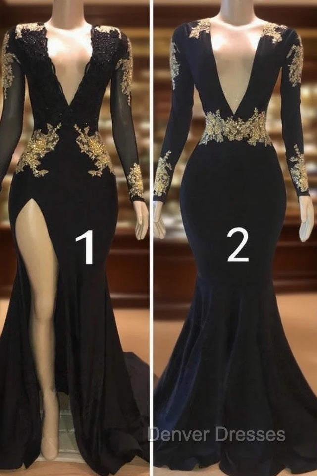 Beautiful V-Neck Long Sleevess Appliques Mermaid Floor-Length Prom Dress