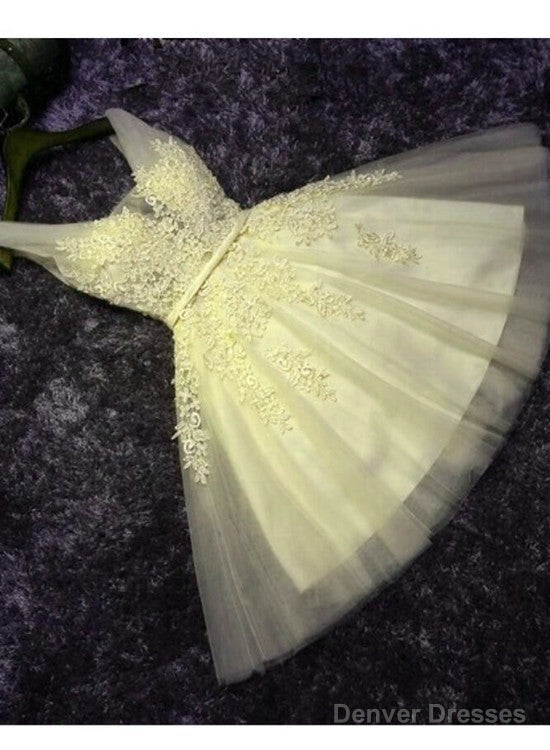 Beautiful V-Neckline Party Dress, Tulle Formal Dresses With Applique For Senior Prom Party