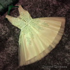 Beautiful V-Neckline Party Dress, Tulle Formal Dresses With Applique For Senior Prom Party