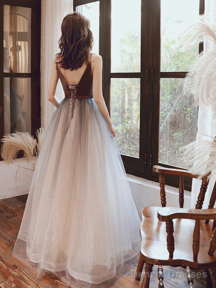 Beautiful Velvet And Gradient Tulle Straps Prom Dress, A-Line Evening Party Dresses Secondary image