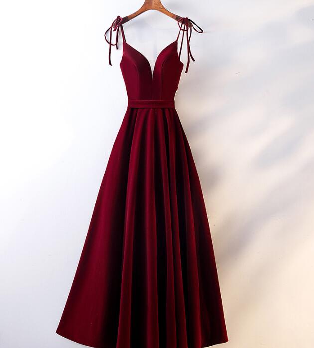 Beautiful Velvet Party Dress, Straps Long Prom Dress Secondary image