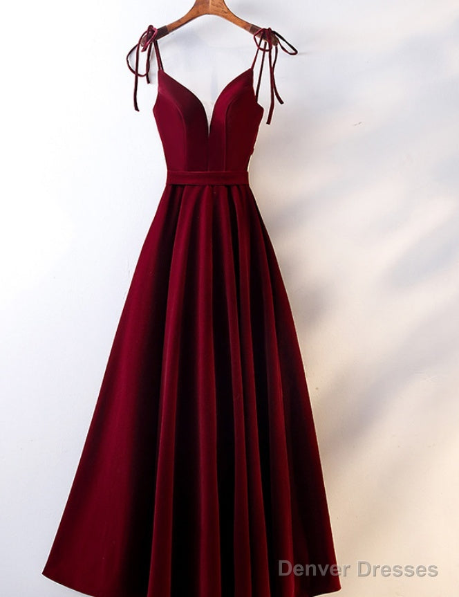 Beautiful Velvet Straps Long V-Neckline Long Party Dress, Velvet Bridesmaid Dresses