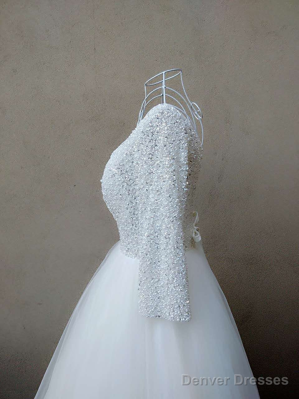 Beautiful White Pearls And Beadings Long Sleeves Party Dress, White Formal Gown Main image