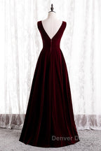 Beautiful Wine Red Simple Long A-Ine Wedding Party Dress, Dark Red Prom Dress