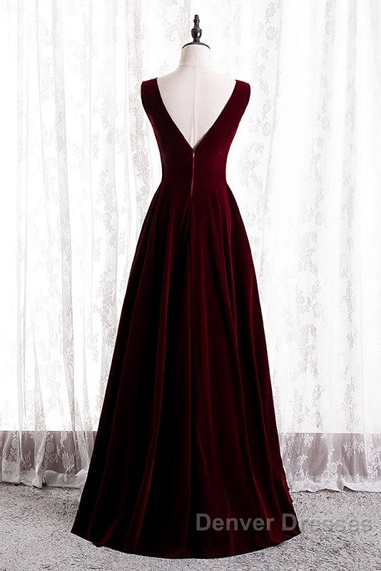Beautiful Wine Red Simple Long A-Ine Wedding Party Dress, Dark Red Prom Dress