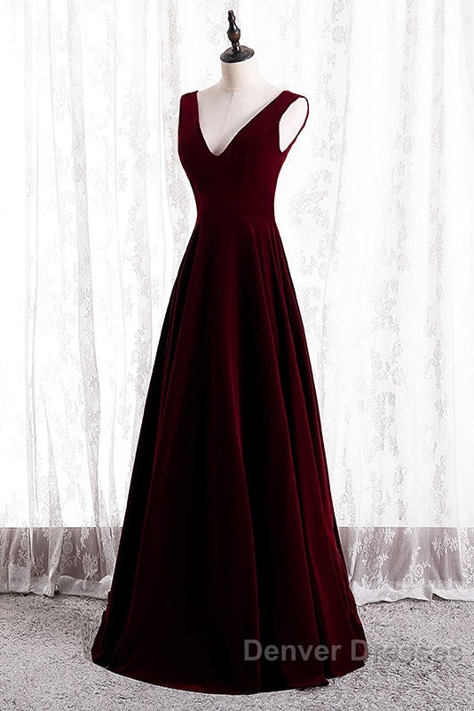 Beautiful Wine Red Simple Long A-Ine Wedding Party Dress, Dark Red Prom Dress