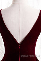 Beautiful Wine Red Simple Long A-Ine Wedding Party Dress, Dark Red Prom Dress