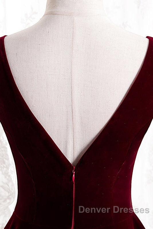 Beautiful Wine Red Simple Long A-Ine Wedding Party Dress, Dark Red Prom Dress