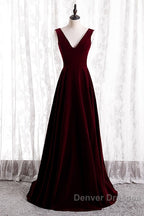 Beautiful Wine Red Simple Long A-Ine Wedding Party Dress, Dark Red Prom Dress