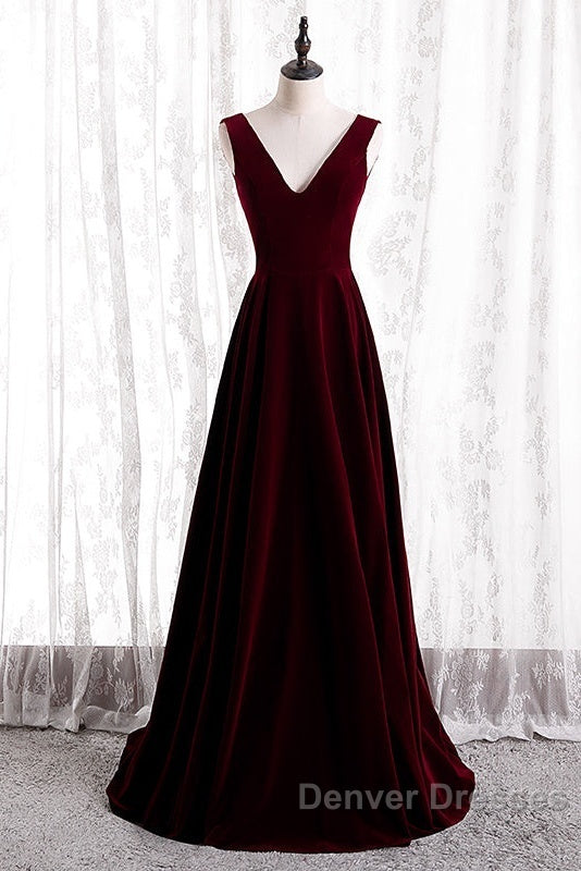 Beautiful Wine Red Simple Long A-Ine Wedding Party Dress, Dark Red Prom Dress