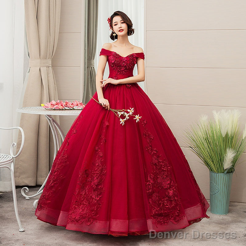 Beautiful Wine Red Sweetheart Long Party Dresses Prom Dress, Dark Red Sweet 16 Gown