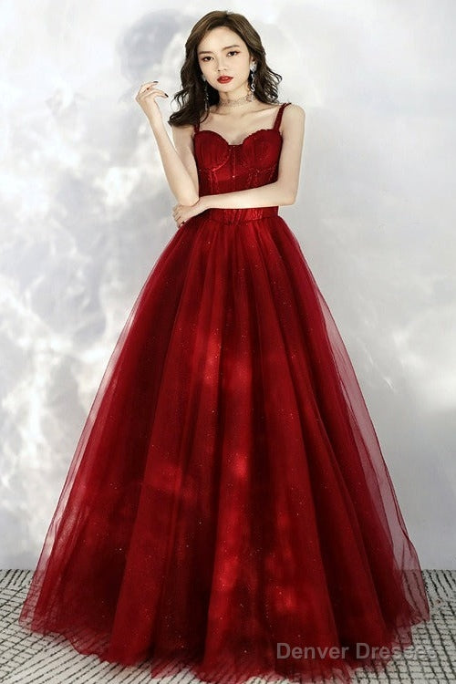 Beautiful Wine Red Tulle Off Shoulder Prom Dress, Dark Red Party Dress Main image
