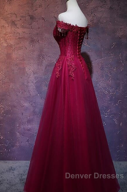Beautiful Wine Red Tulle Sweetheart Long Prom Dress, A-Line Party Dress Secondary image