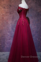 Beautiful Wine Red Tulle Sweetheart Long Prom Dress, A-Line Party Dress