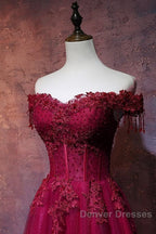 Beautiful Wine Red Tulle Sweetheart Long Prom Dress, A-Line Party Dress