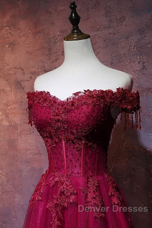 Beautiful Wine Red Tulle Sweetheart Long Prom Dress, A-Line Party Dress