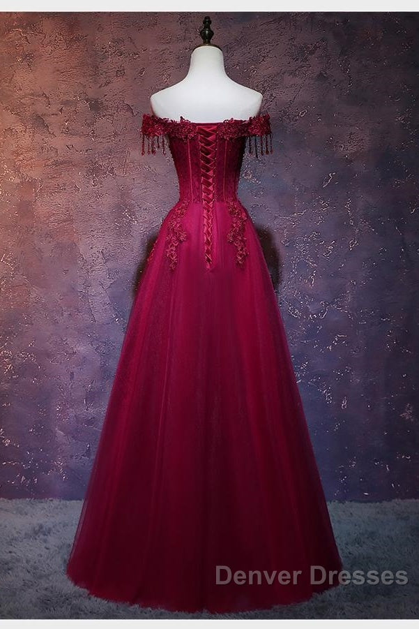 Beautiful Wine Red Tulle Sweetheart Long Prom Dress, A-Line Party Dress