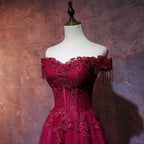 Beautiful Wine Red Tulle Sweetheart Long Prom Dress, A-Line Party Dress