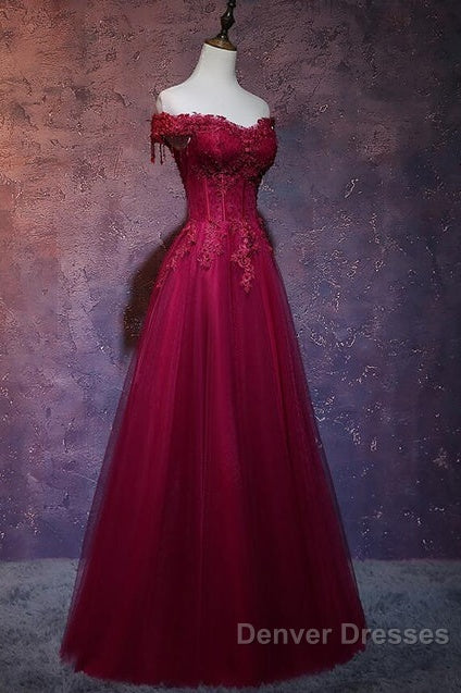 Beautiful Wine Red Tulle Sweetheart Long Prom Dress A-Line Party Dress Elegant Evening Dress