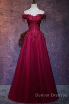 Beautiful Wine Red Tulle Sweetheart Long Prom Dress A-Line Party Dress Elegant Evening Dress