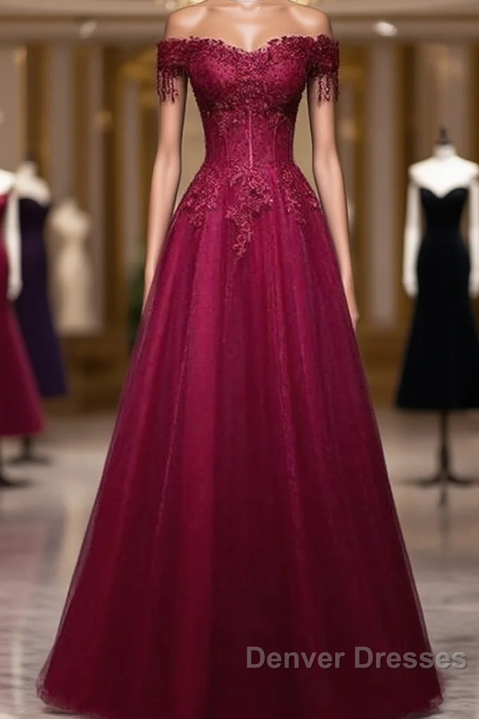 Beautiful Wine Red Tulle Sweetheart Long Prom Dress A-Line Party Dress Elegant Evening Dress Main image