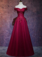 Beautiful Wine Red Tulle Sweetheart Long Prom Dress, A-Line Party Dress
