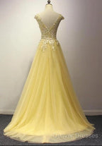 Beautiful Yellow Long Prom Dress, A-Line Round Neckline Formal Dress