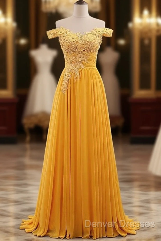 Beautiful Yellow Off Shoulder Long Party Dress, Sweetheart Formal Dress Main image