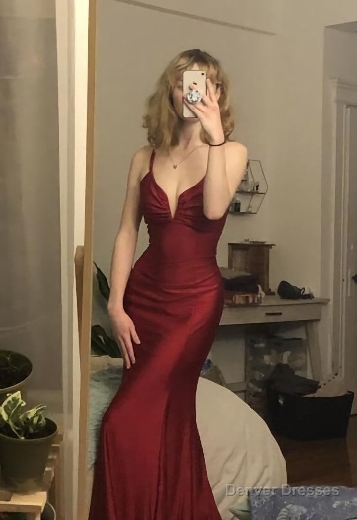 Beauty V Neck Evening Party Dress, Satin Prom Dresses Secondary image