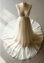 Off-White A-Line V-Neck Chiffon Beaded Long Prom Dress Simple Wedding Dress Bridesmaid Dress
