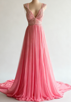 Off-White A-Line V-Neck Chiffon Beaded Long Prom Dress Simple Wedding Dress Bridesmaid Dress