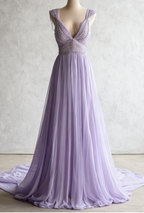 Off-White A-Line V-Neck Chiffon Beaded Long Prom Dress Simple Wedding Dress Bridesmaid Dress