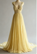 Off-White A-Line V-Neck Chiffon Beaded Long Prom Dress Simple Wedding Dress Bridesmaid Dress