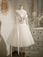 Beige Aline Tulle Short Prom Dress Beige Tulle Homecoming Dress