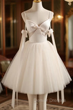 Beige Aline Tulle Short Prom Dress Beige Tulle Homecoming Dress