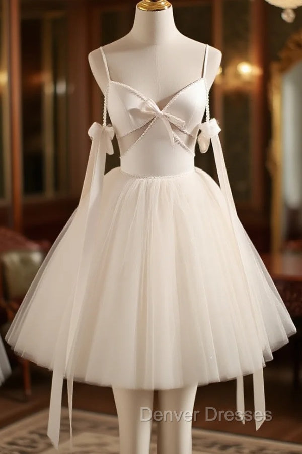 Beige Aline Tulle Short Prom Dress Beige Tulle Homecoming Dress