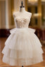 Beige Sweetheart Neck Tulle Puffy Short Prom Dress, Beige Homecoming Dress