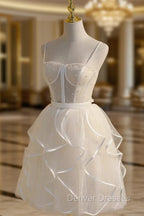 Beige Tulle Short Prom Dress, Mini/Short Beige Homecoming Dress