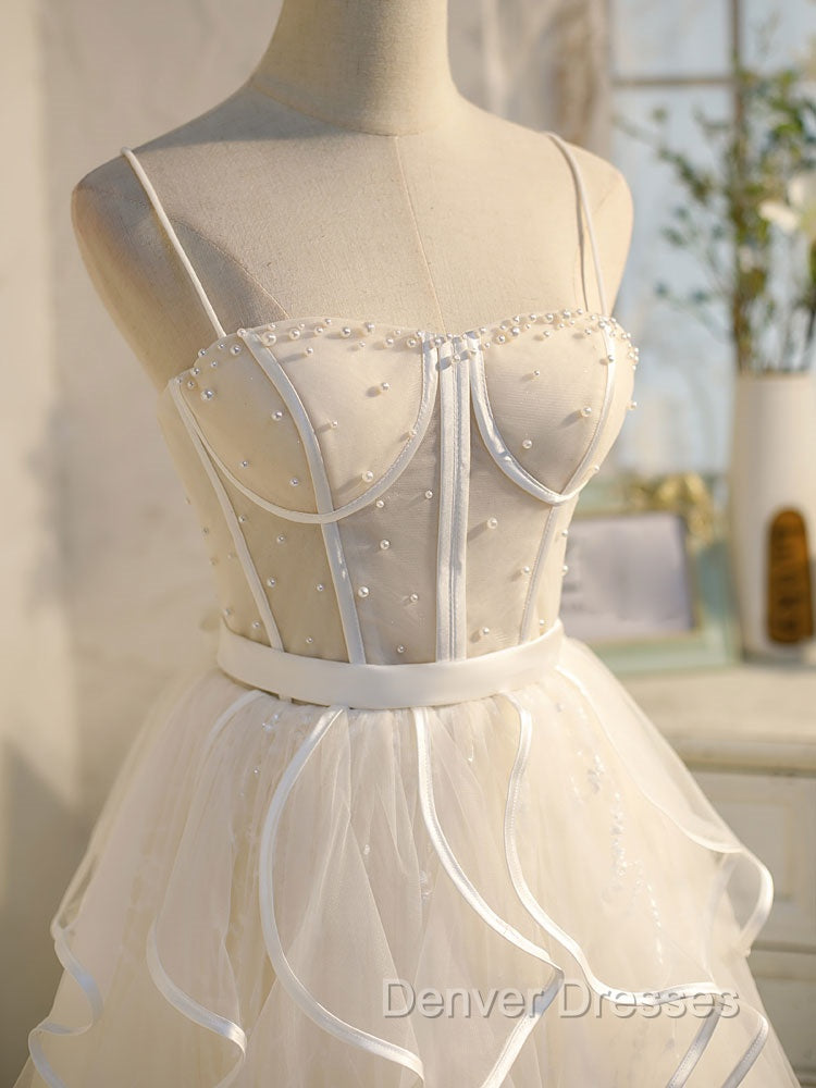 Beige Tulle Short Prom Dress, Mini/Short Beige Homecoming Dress