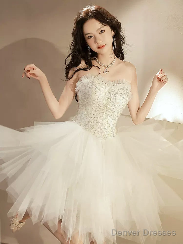 Beige Tulle Short Prom Dress, Sequin Tulle Cute Homecoming Dress Secondary image