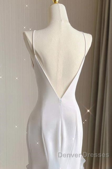 Beige White Sheath Halter Backless Wedding Dress Secondary image