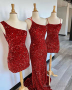 Best Burgundy Sequin Prom Dresses Mermaid Sleeveless Evening Gowns