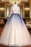Best For You Pink Blue Ball Gown Tulle Embroidery Short Sleeve Quinceanera Dress
