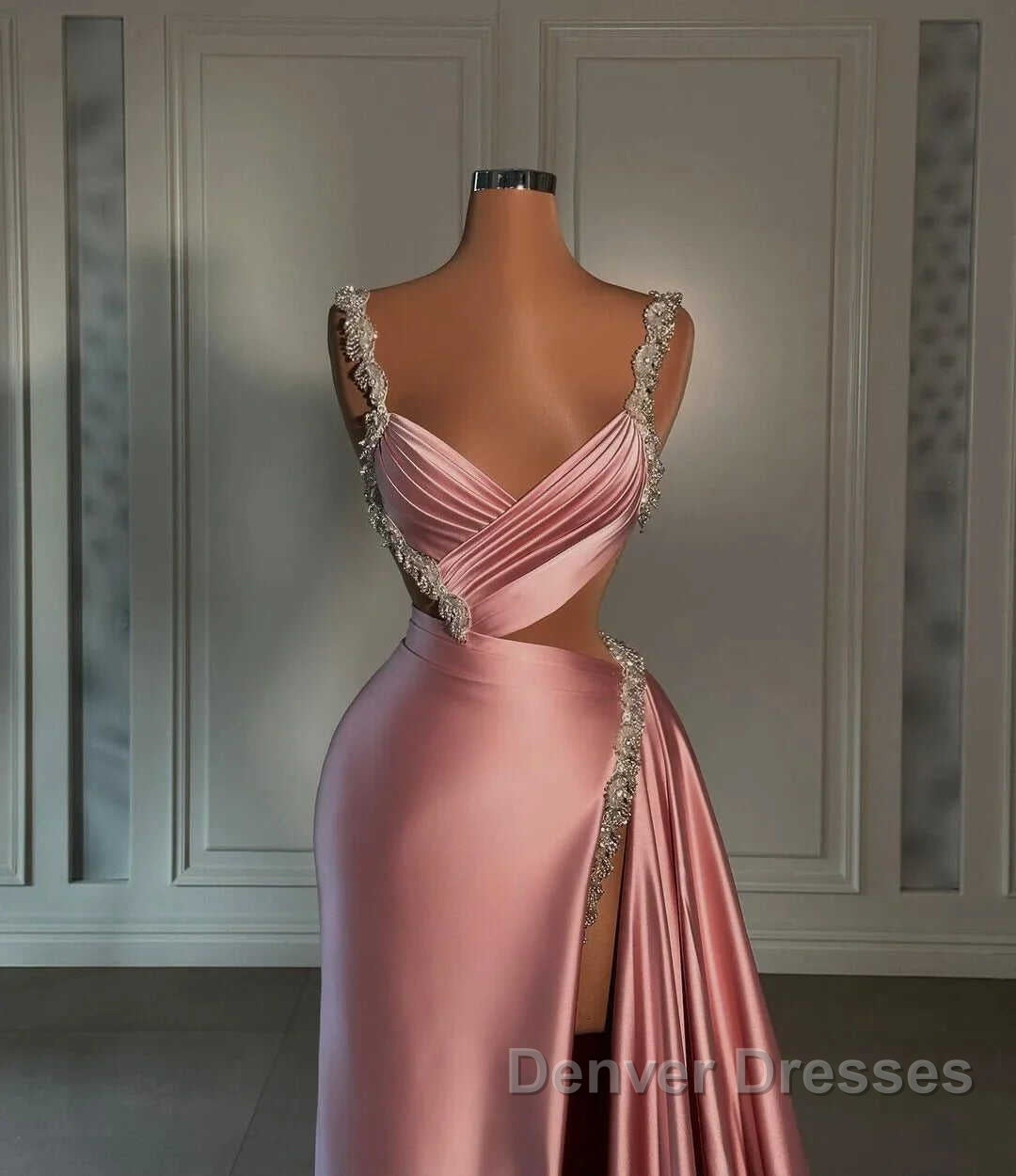 Glamorous Pink Prom Dress Sweetheart Spaghetti Strap With High Slit Trail Secondary image