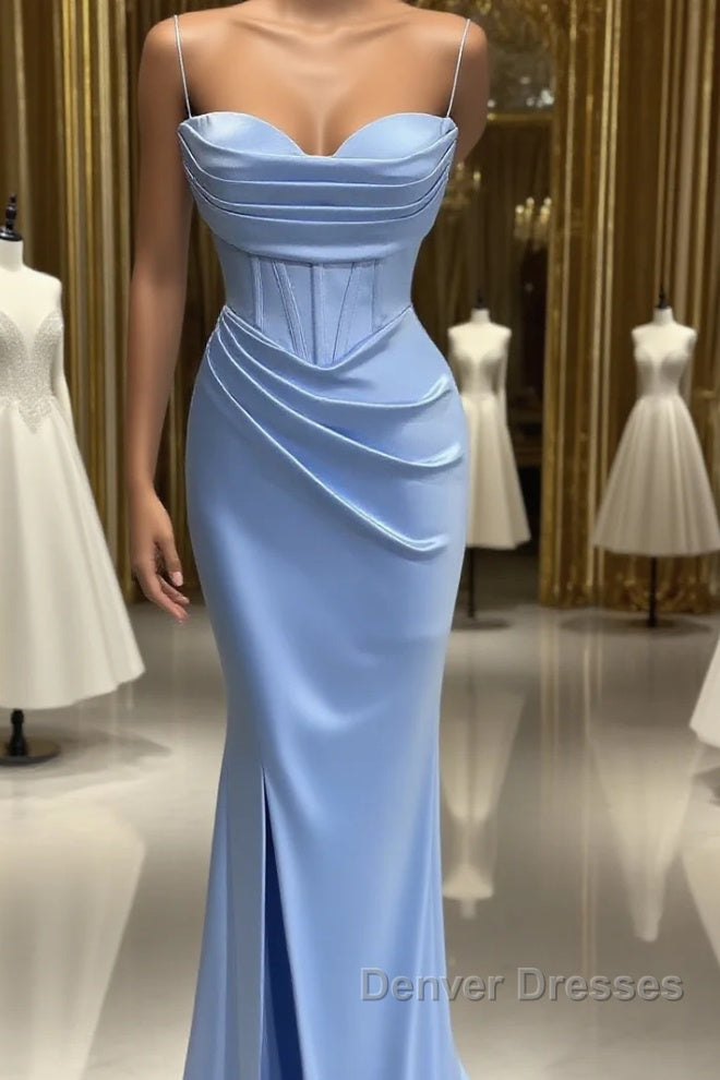 Baby Blue Mermaid Sweetheart Prom Dress With Spaghetti Straps Main image