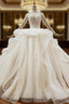 Biggest Sale Champagne Ball Gown Tulle Beading Sequins Long Sleeve Wedding Dress