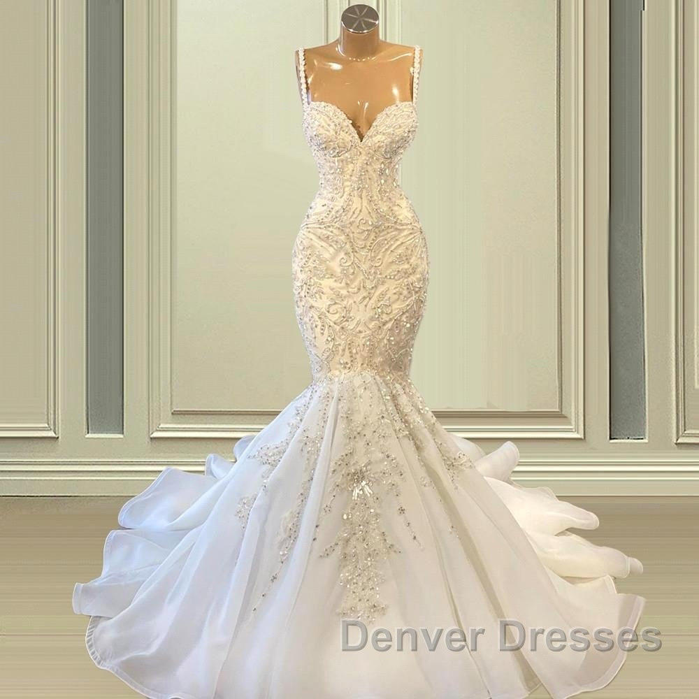 Biztunnel Elegant Long Mermaid Sweetheart Sleeveless Tulle Lace Wedding Dress Secondary image