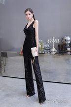 Shining V-neck Sequin Sleeveless Prom Jumpsuit