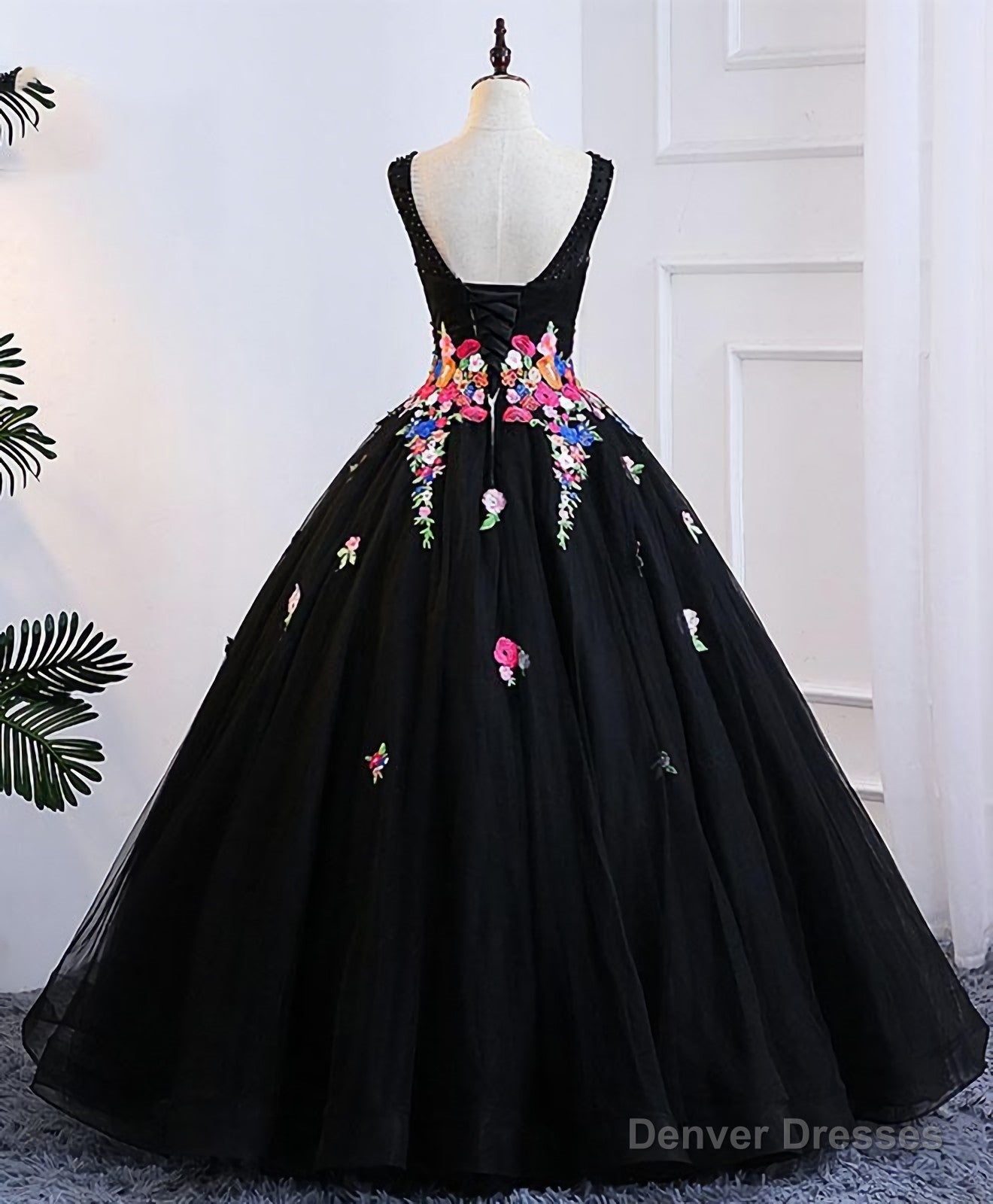 Black Tulle Long Prom Gown Black Evening Dress