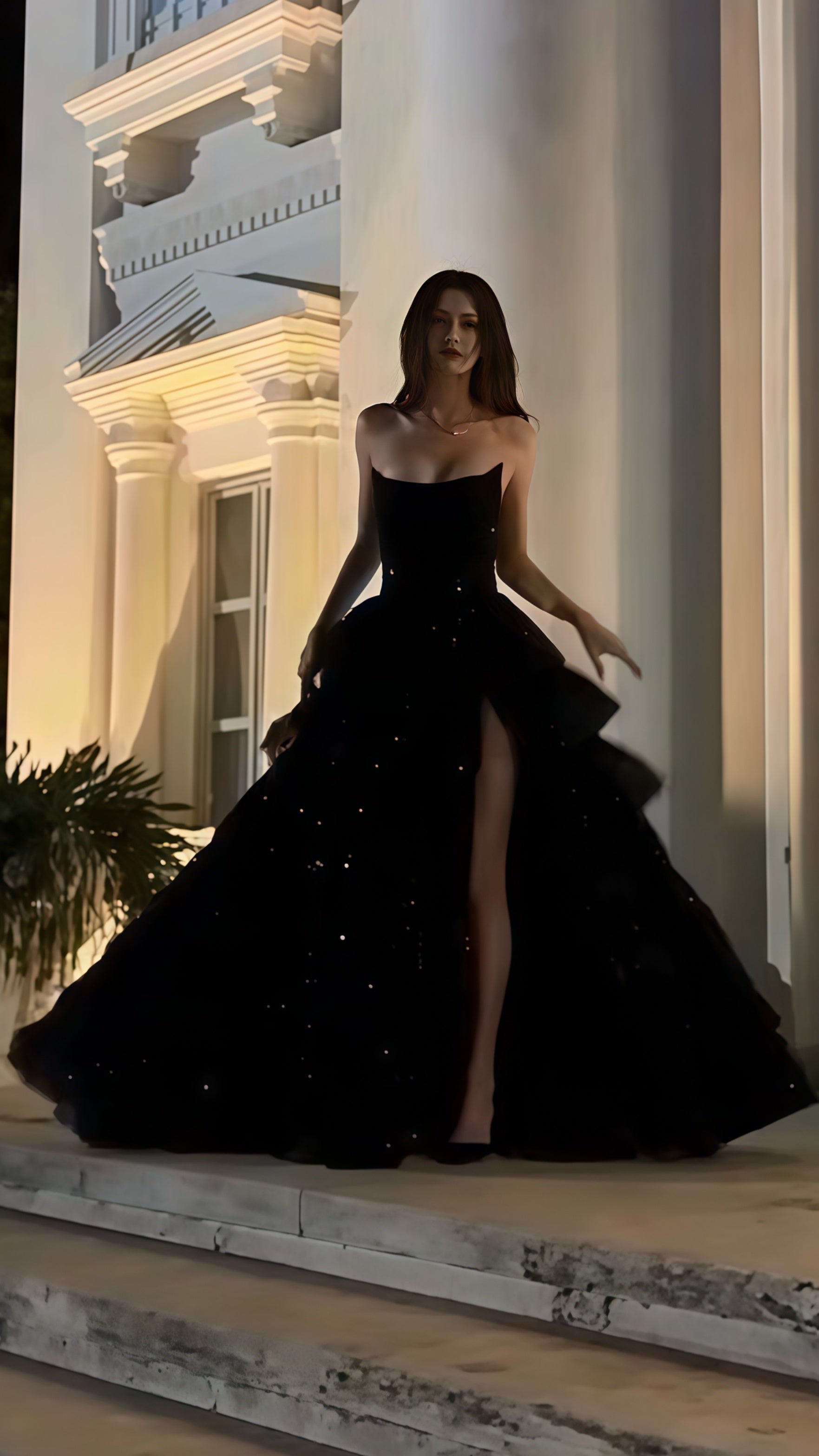 Black A-Line Ruffle Sequin Prom Dress Secondary image